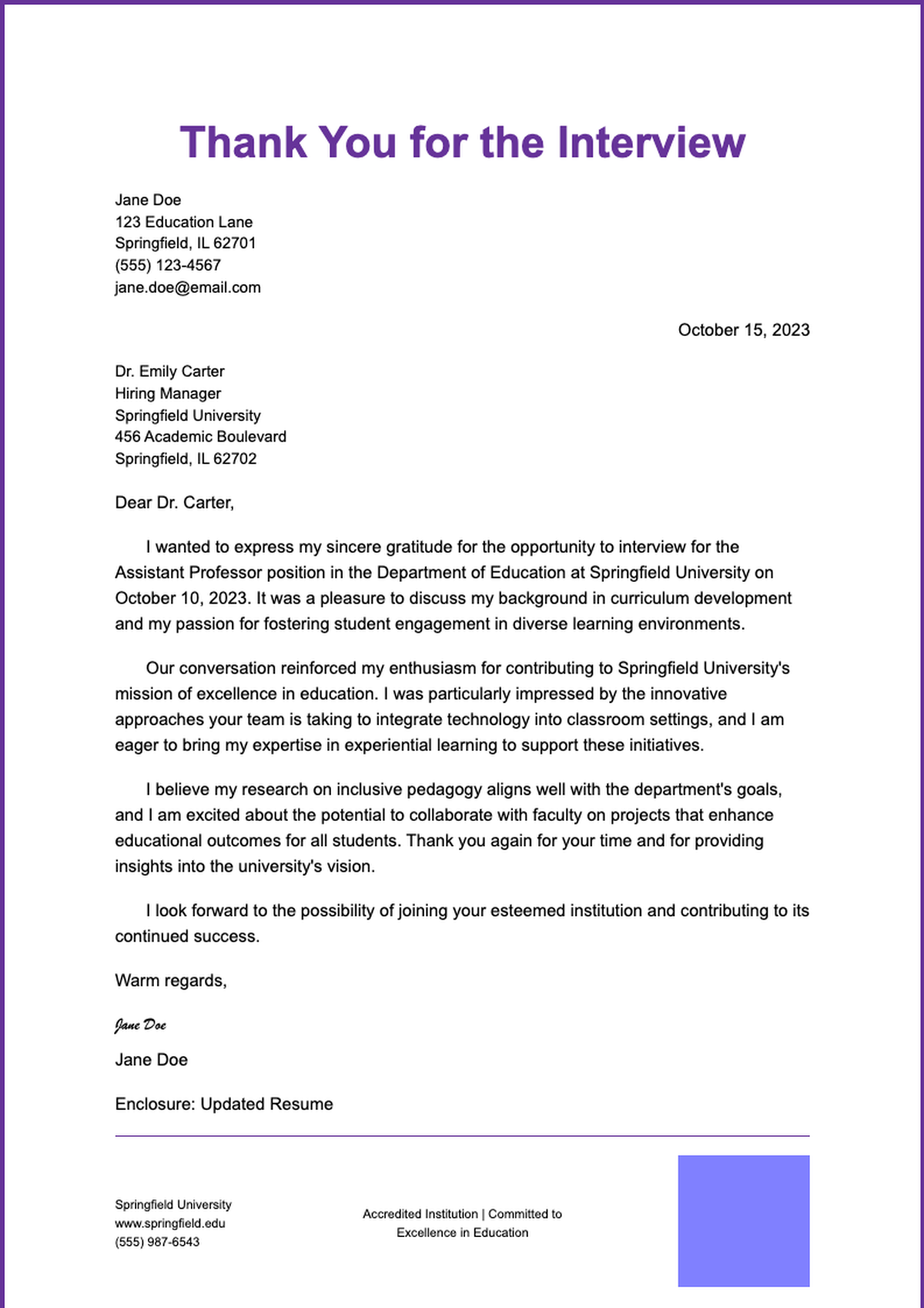 Sample post interview thank you letter for education careers_variant_3